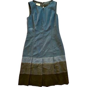 Akris Punto A Line Wool Colorblock Pleated Dress Size 4 Blue